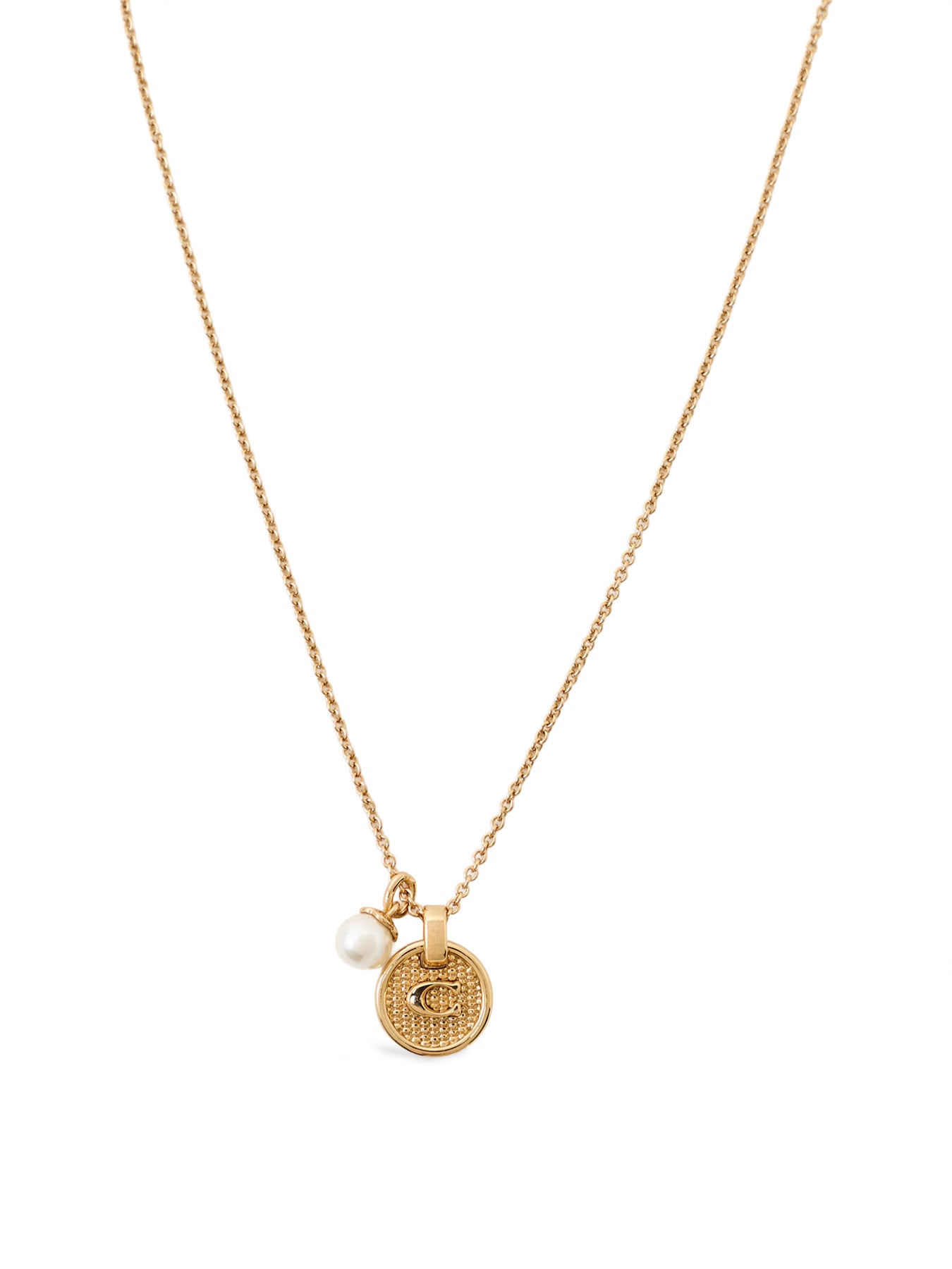 Textured C Pearl Short Pendant Necklace Gold