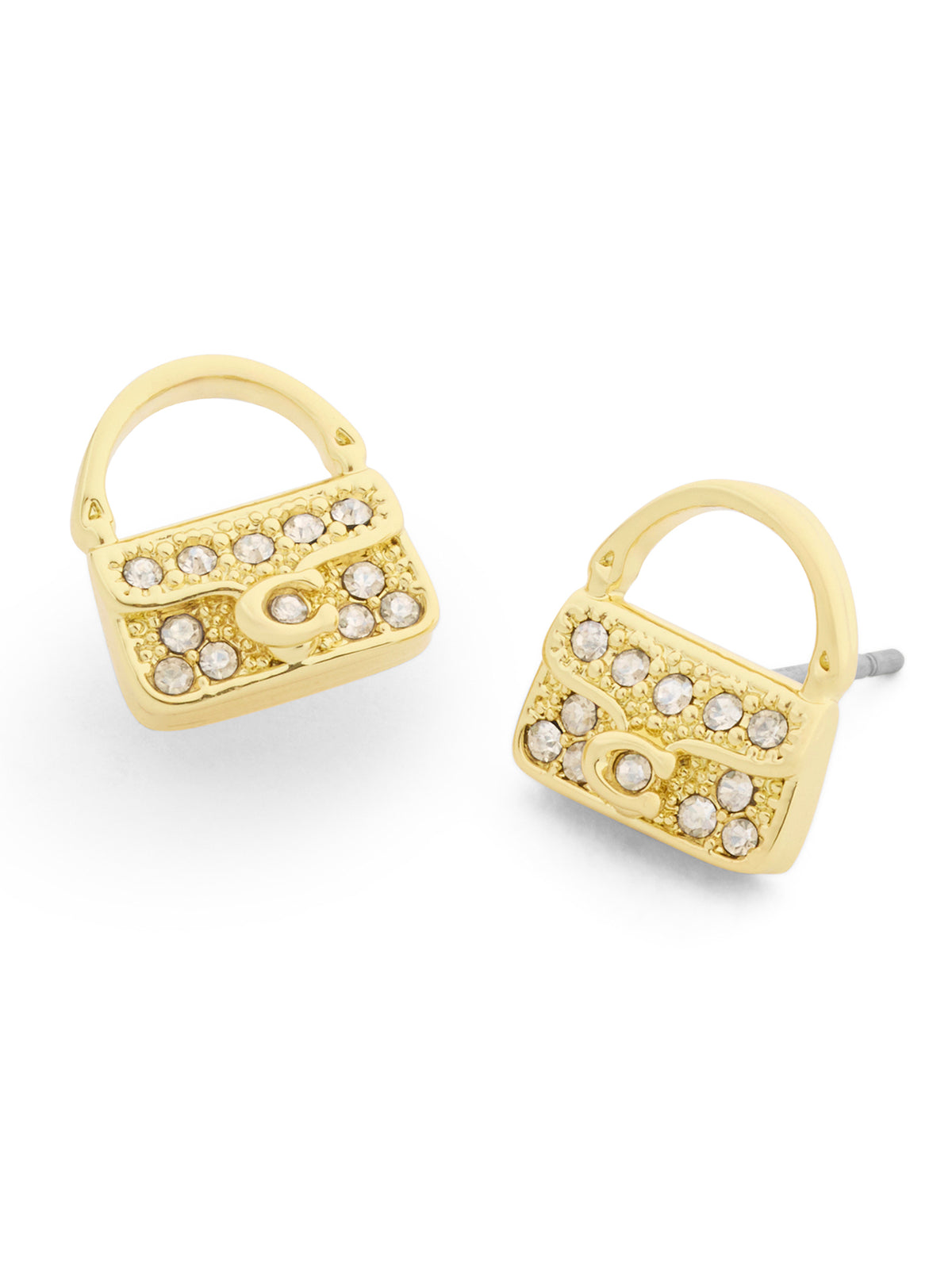 Pavé Tabby Bag Stud Earrings - Gold & Crystal