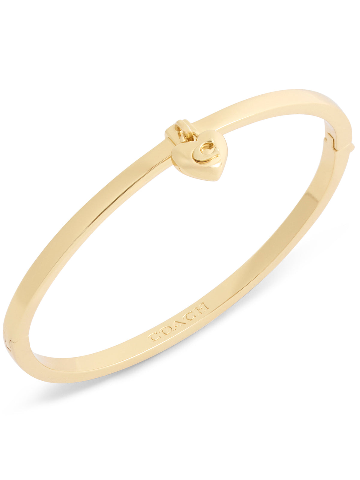 C Heart Charm Thin Hinged Bangle - Gold