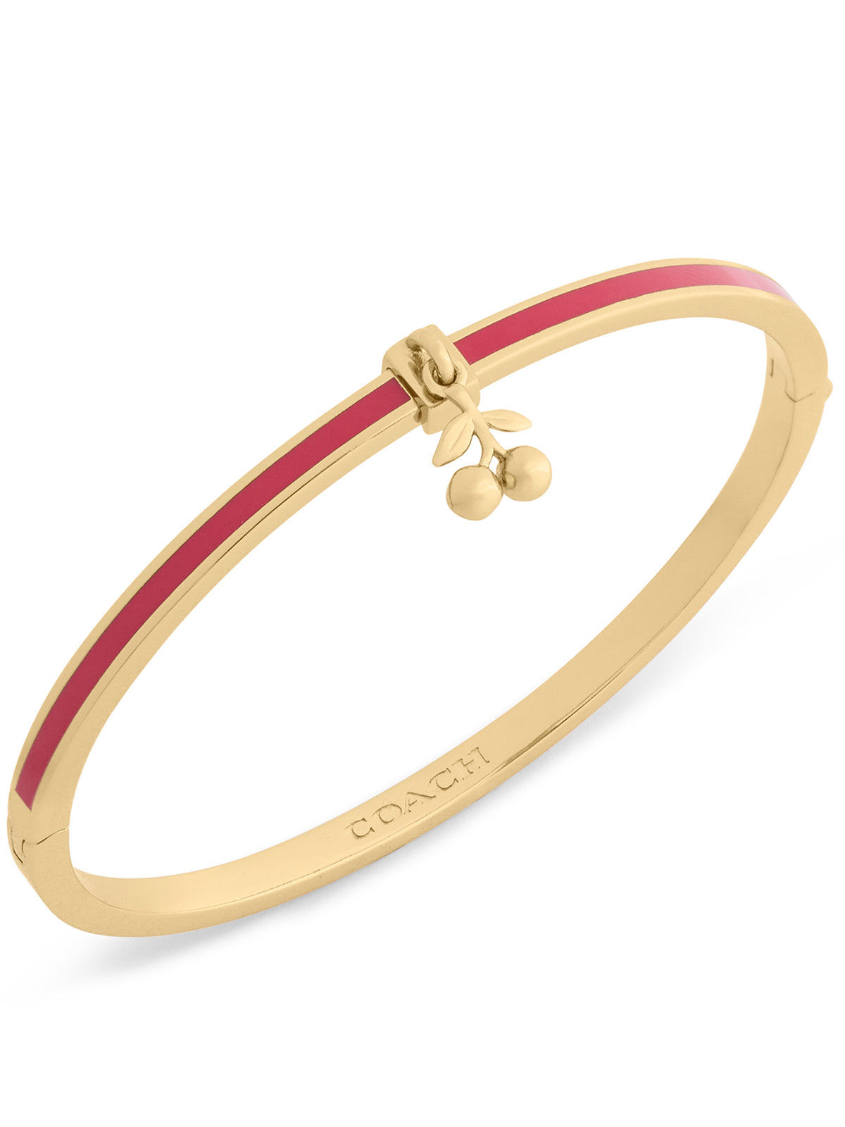 Cherry Charm Enamel Hinged Bangle - Gold & Red