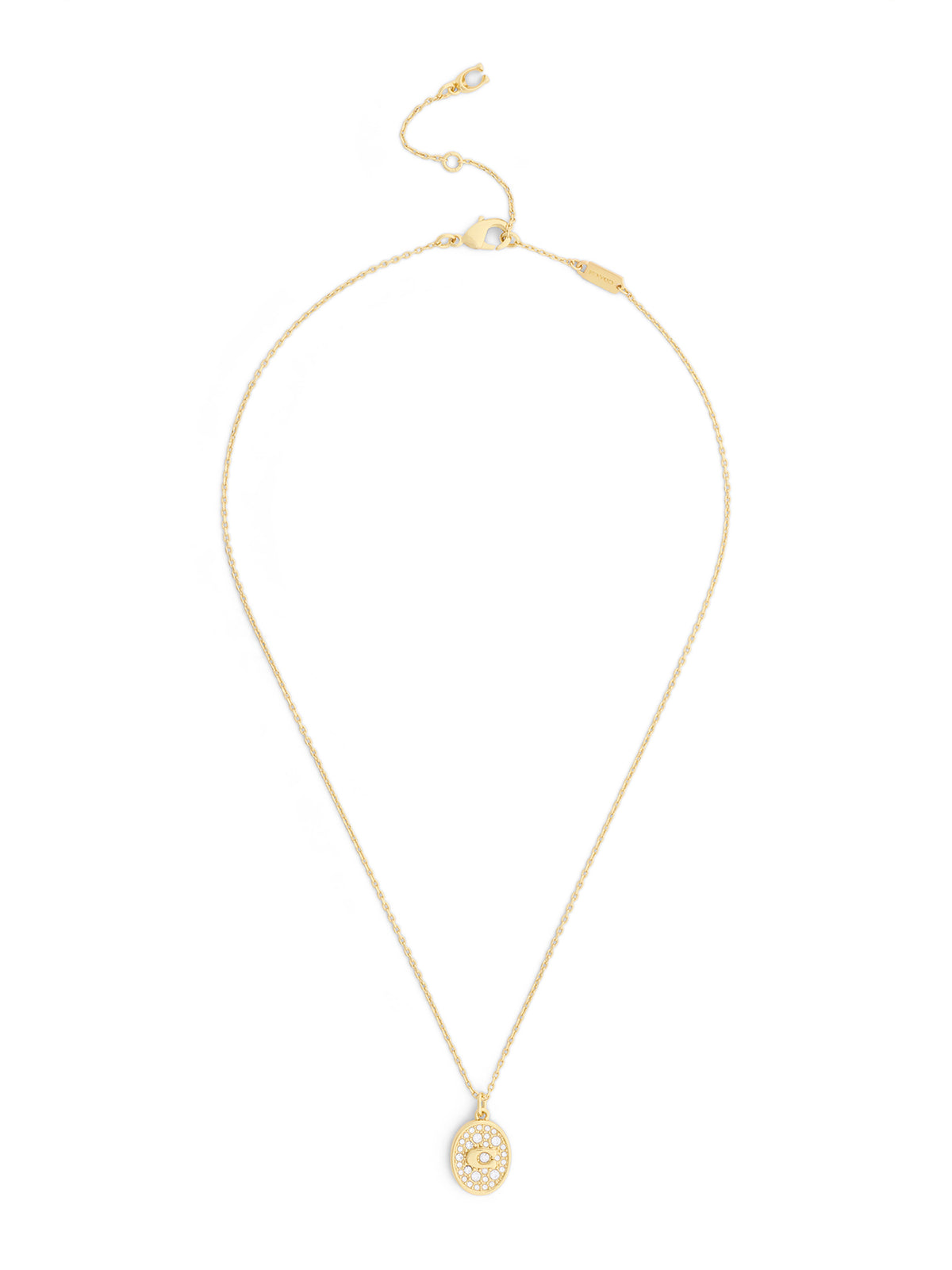 C Pavé Signet Short Pendant Necklace - Gold & Crystal
