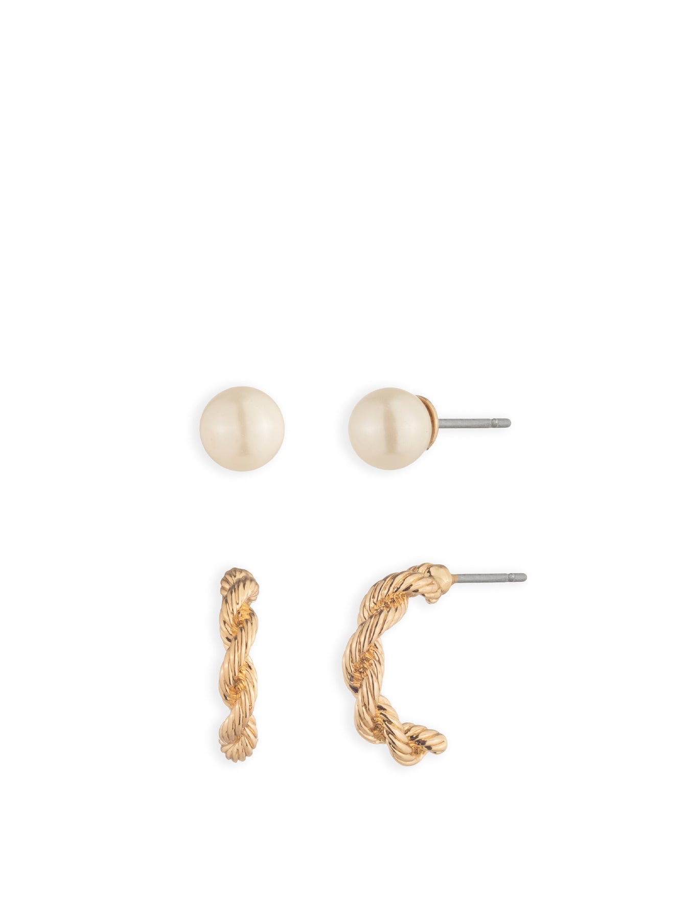 Rope Pearl Duo Earrings Gold