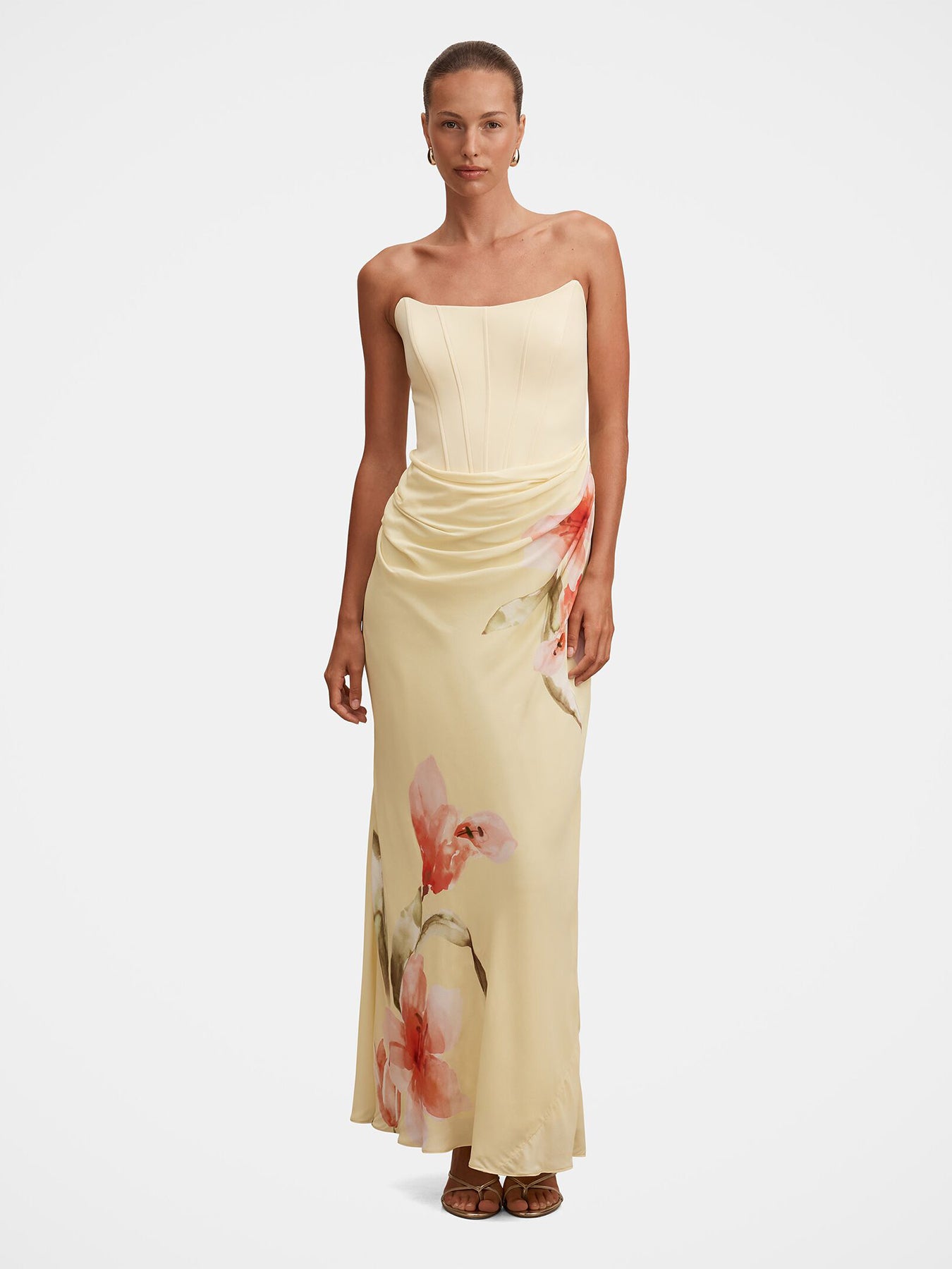 Isra Printed Strapless Maxi Dress Yellow