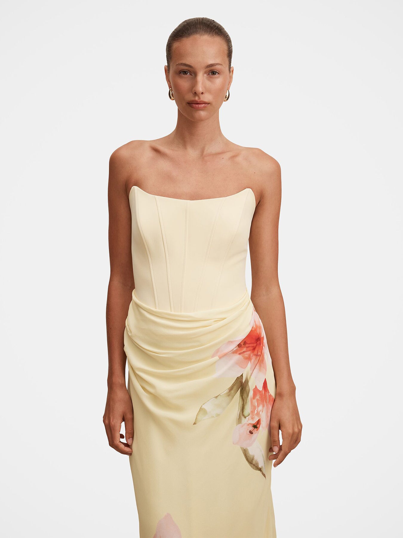 Isra Printed Strapless Maxi Dress Yellow