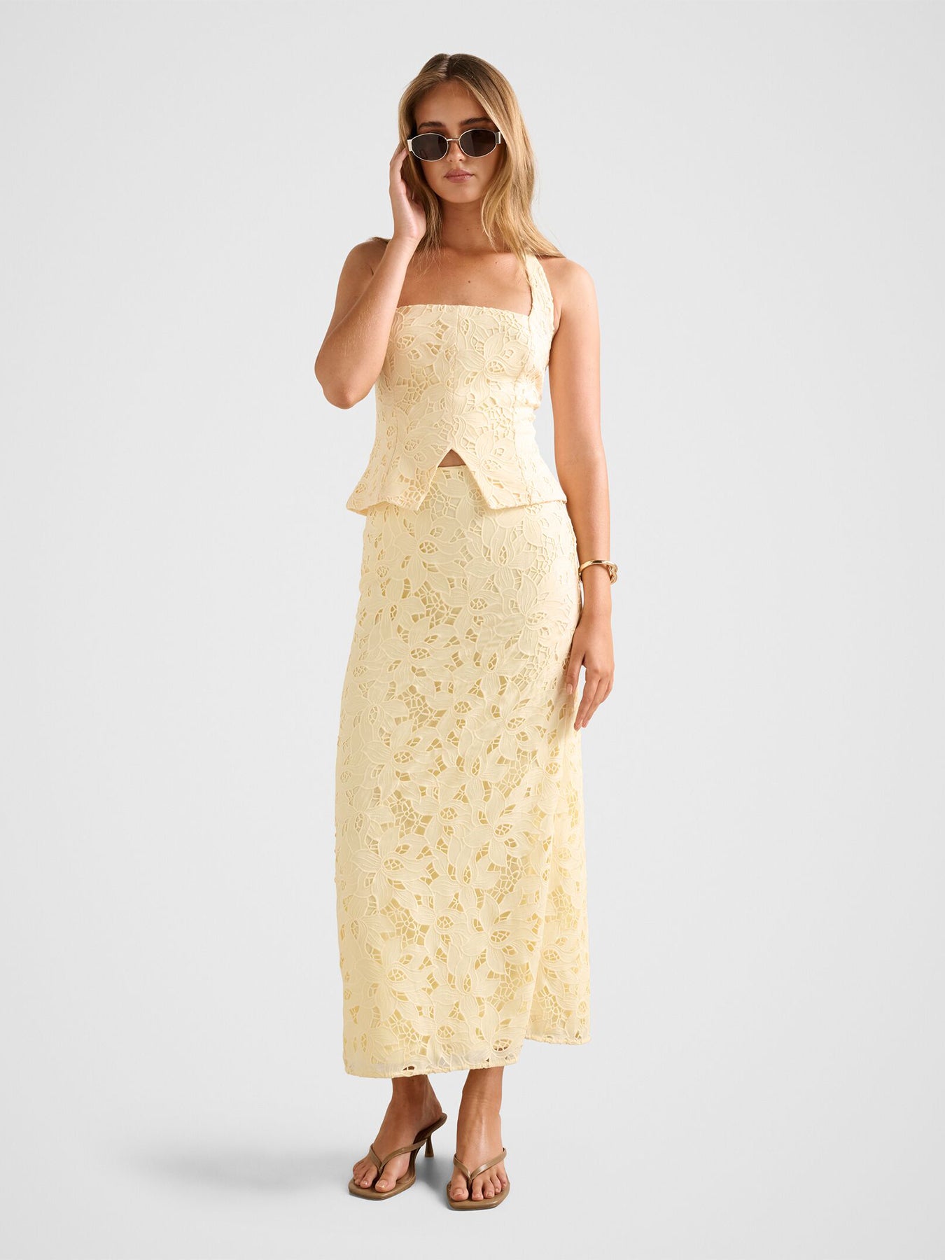 Sally Lace Halter Neck Top Yellow