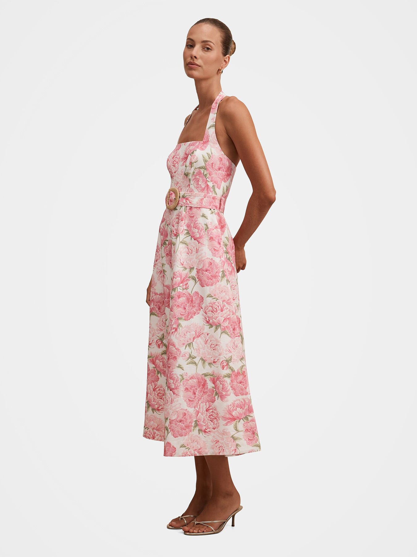 Blossom Halter Neck Midi Dress Pink