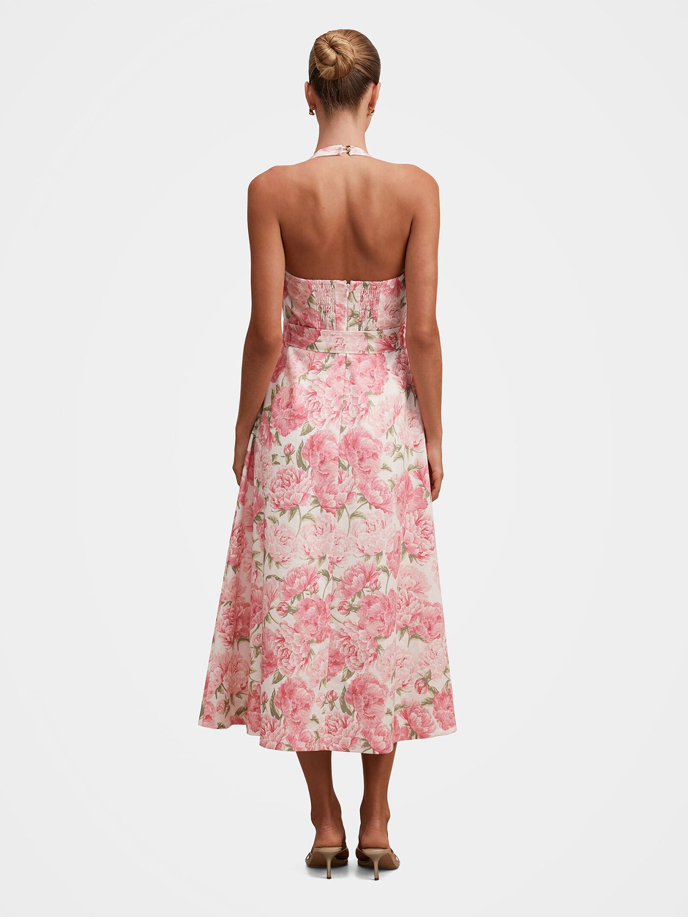 Blossom Halter Neck Midi Dress Pink