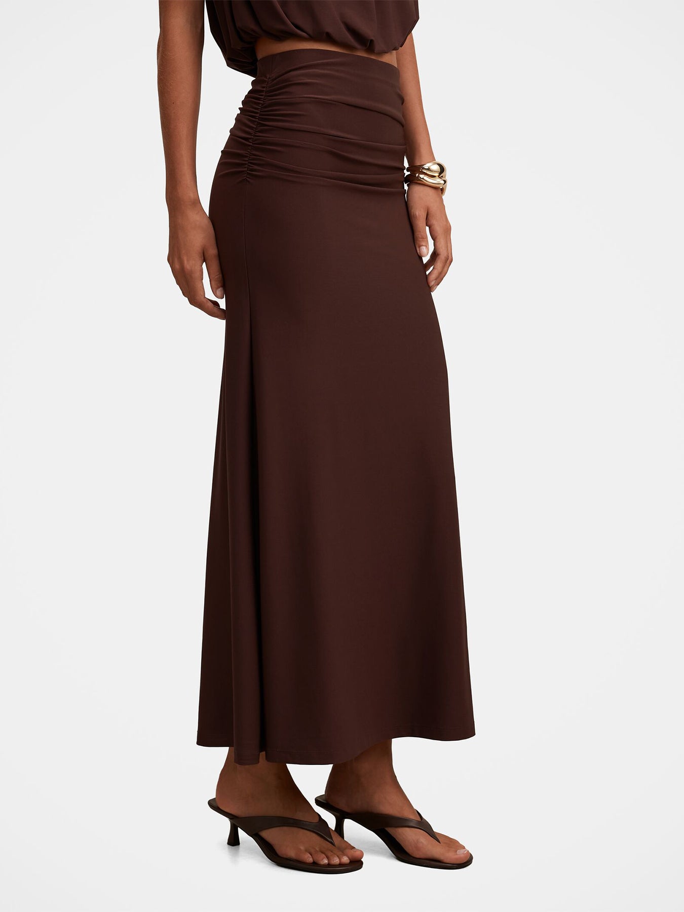 Sutton Flute Maxi Skirt Brown