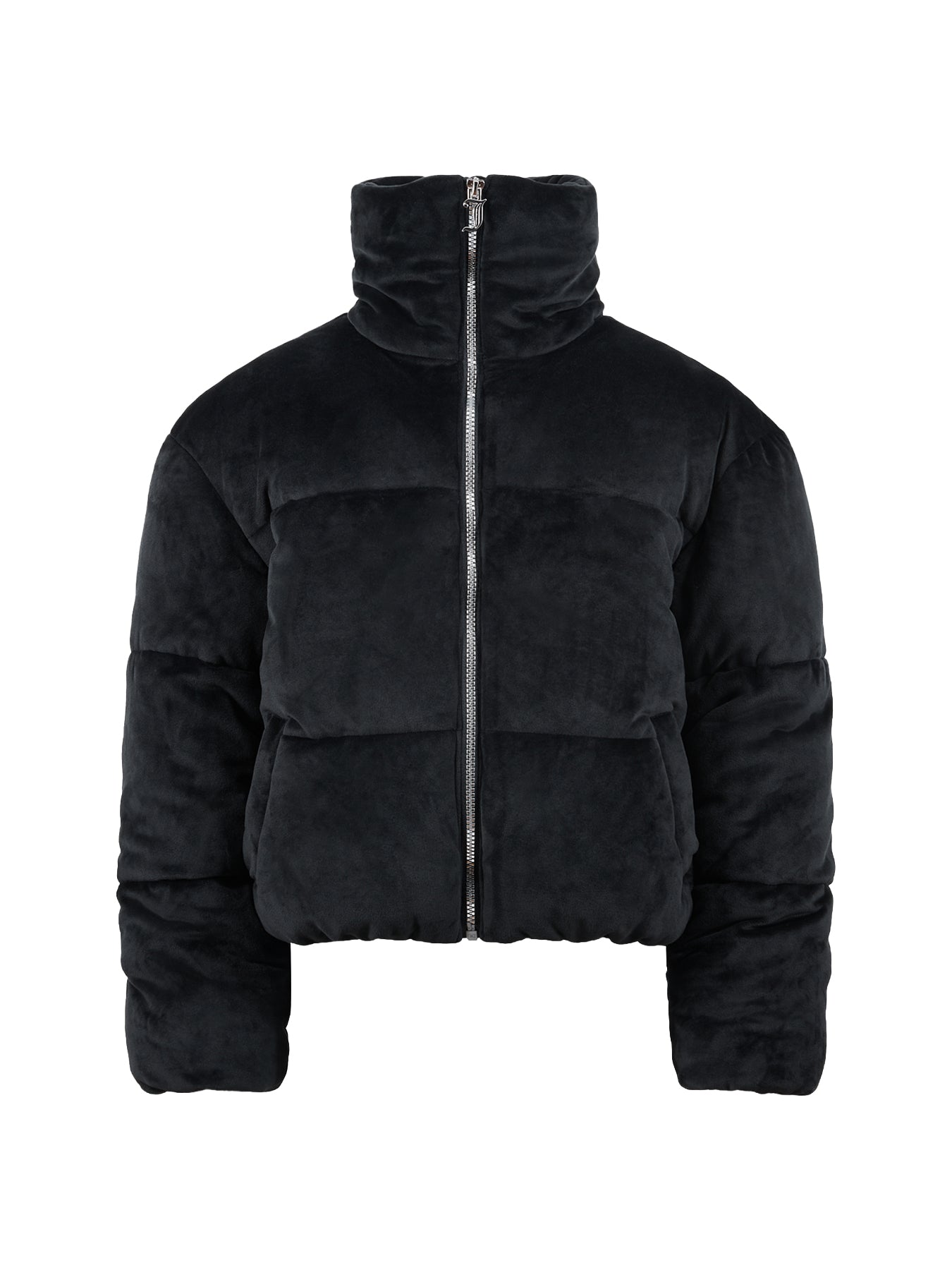 Velour Puffer Coat - Black