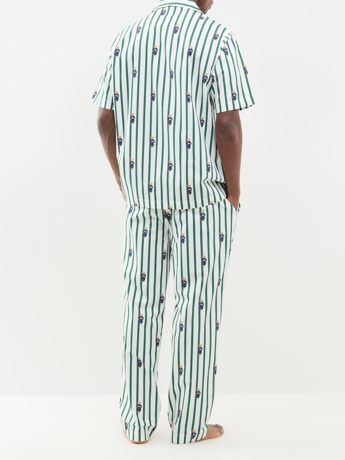 Bear Stripe Cotton Pyjama Bottoms - Green & White