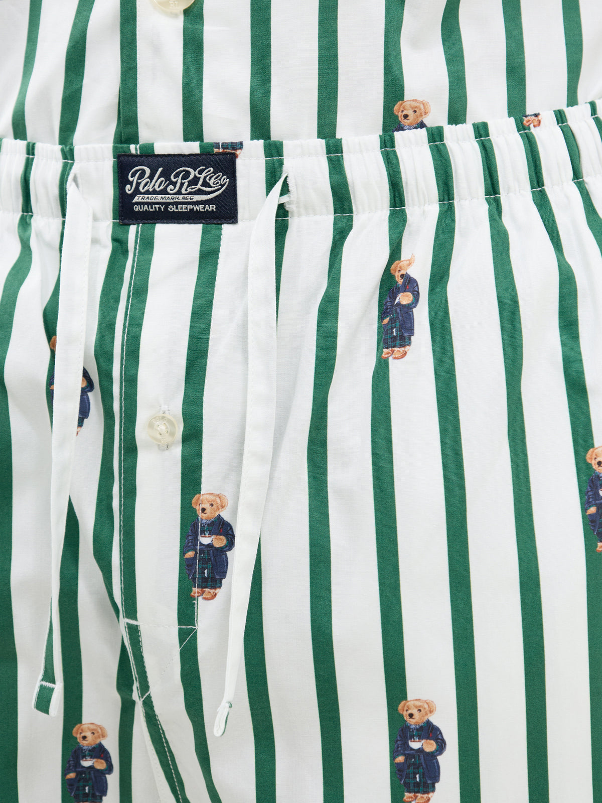 Bear Stripe Cotton Pyjama Bottoms - Green & White