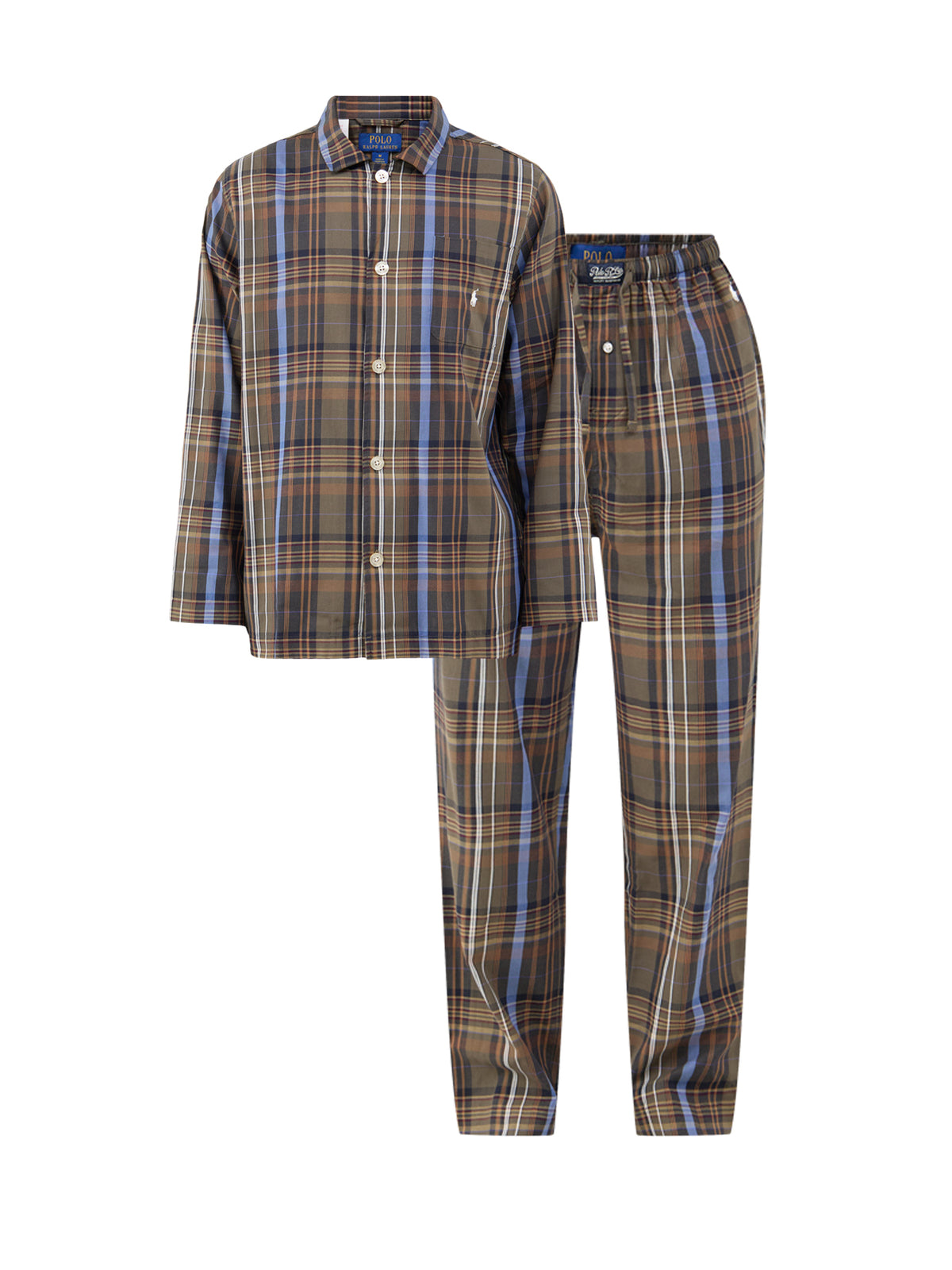 Tartan Check Cotton Pyjama Set - Olive & Brown