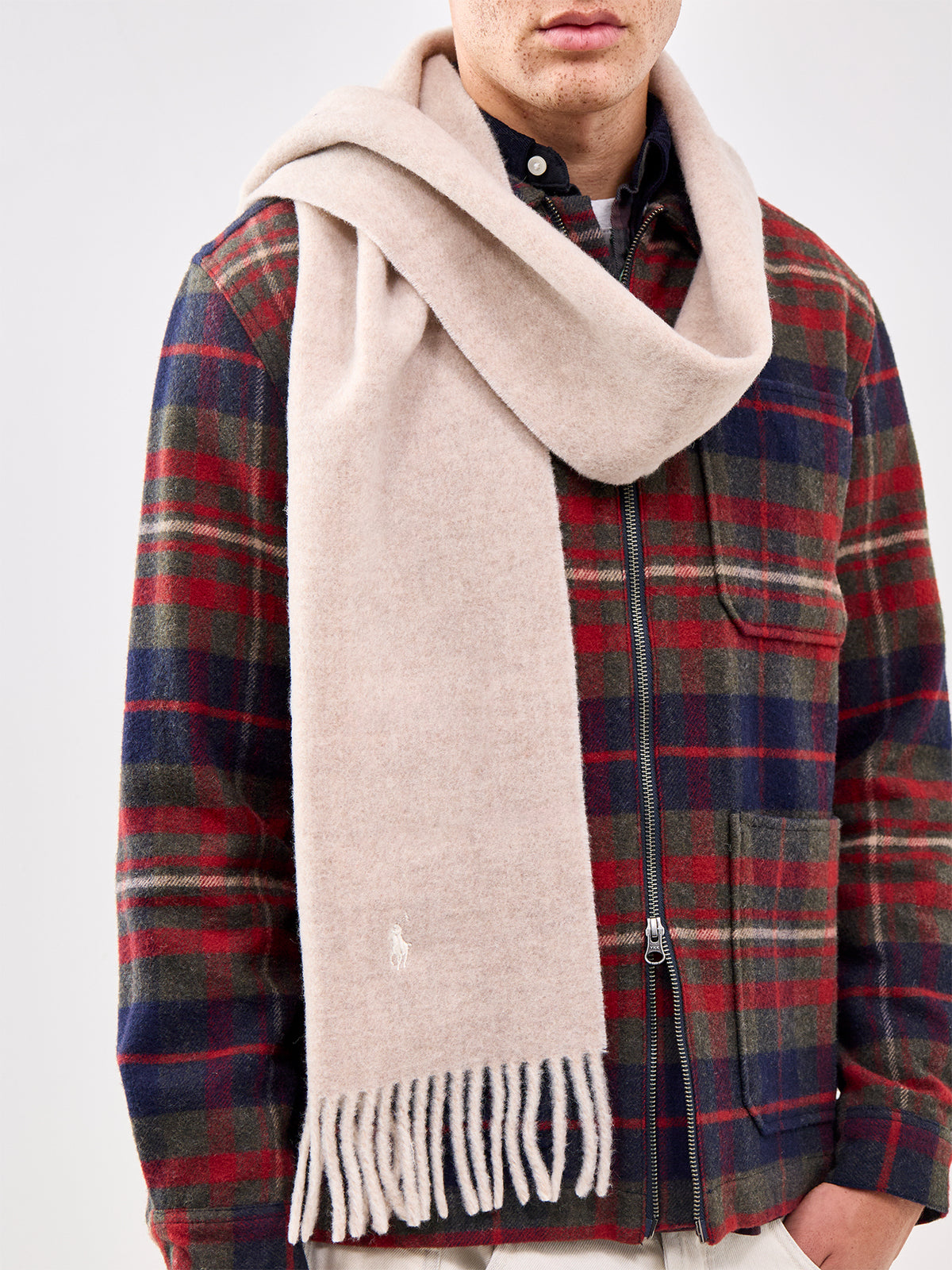 Reversible Plain Wool Scarf Beige