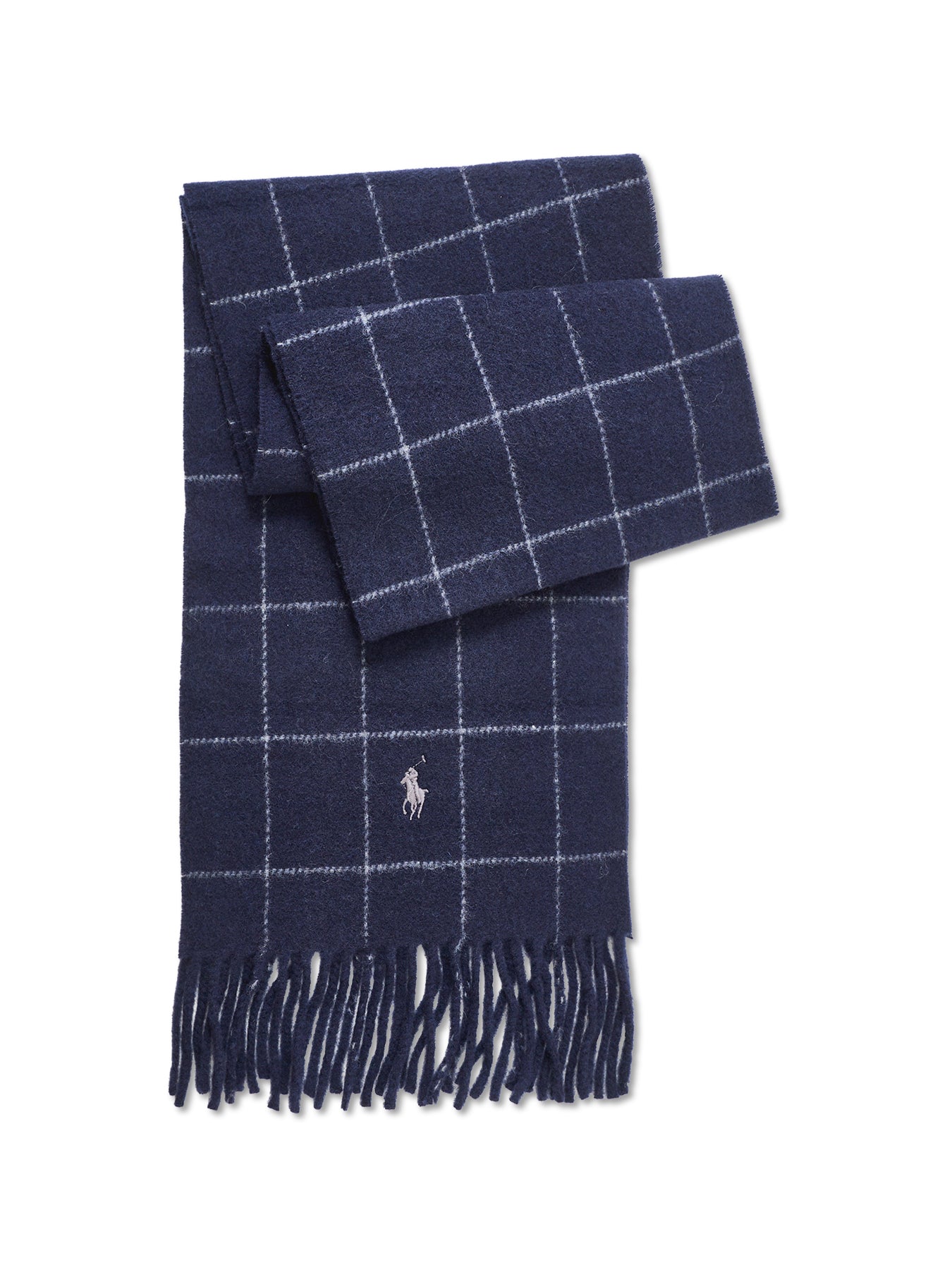 Reversible Check Wool Scarf Navy