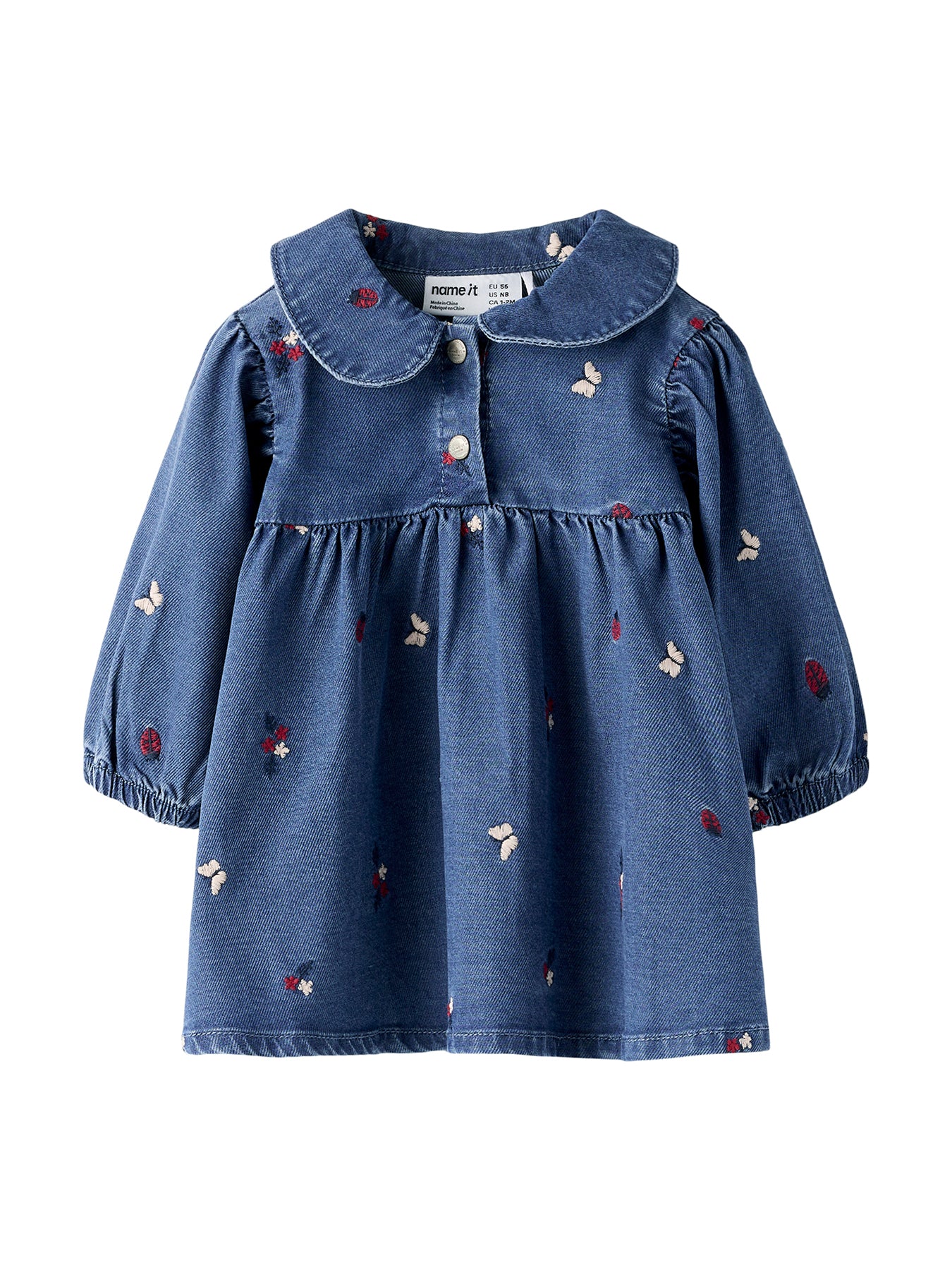 Baby Denim Embroidered Long Sleeve Dress Blue