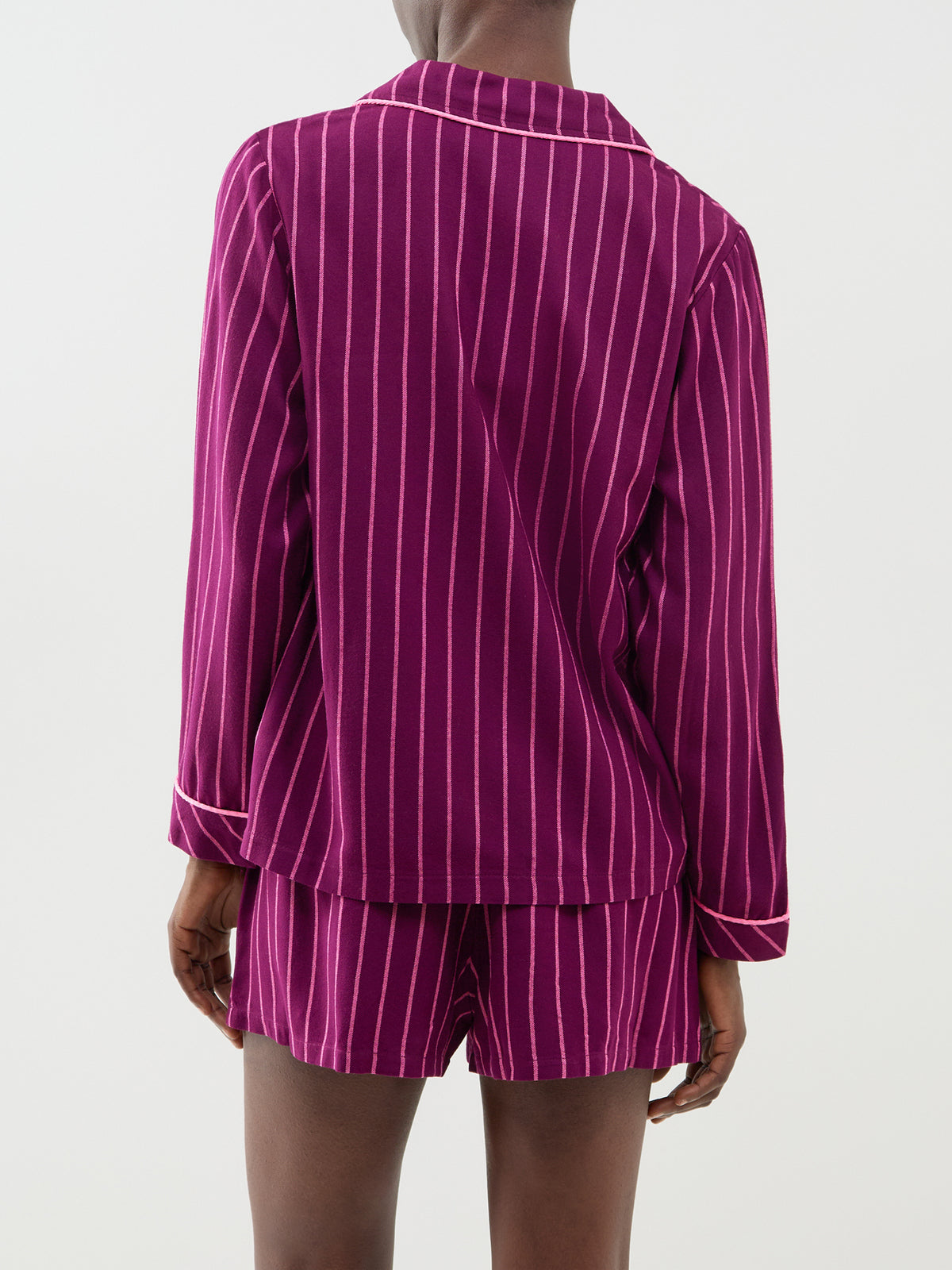 Ecovero Viscose Pyjama Top – Black Cherry & Pink Stripe