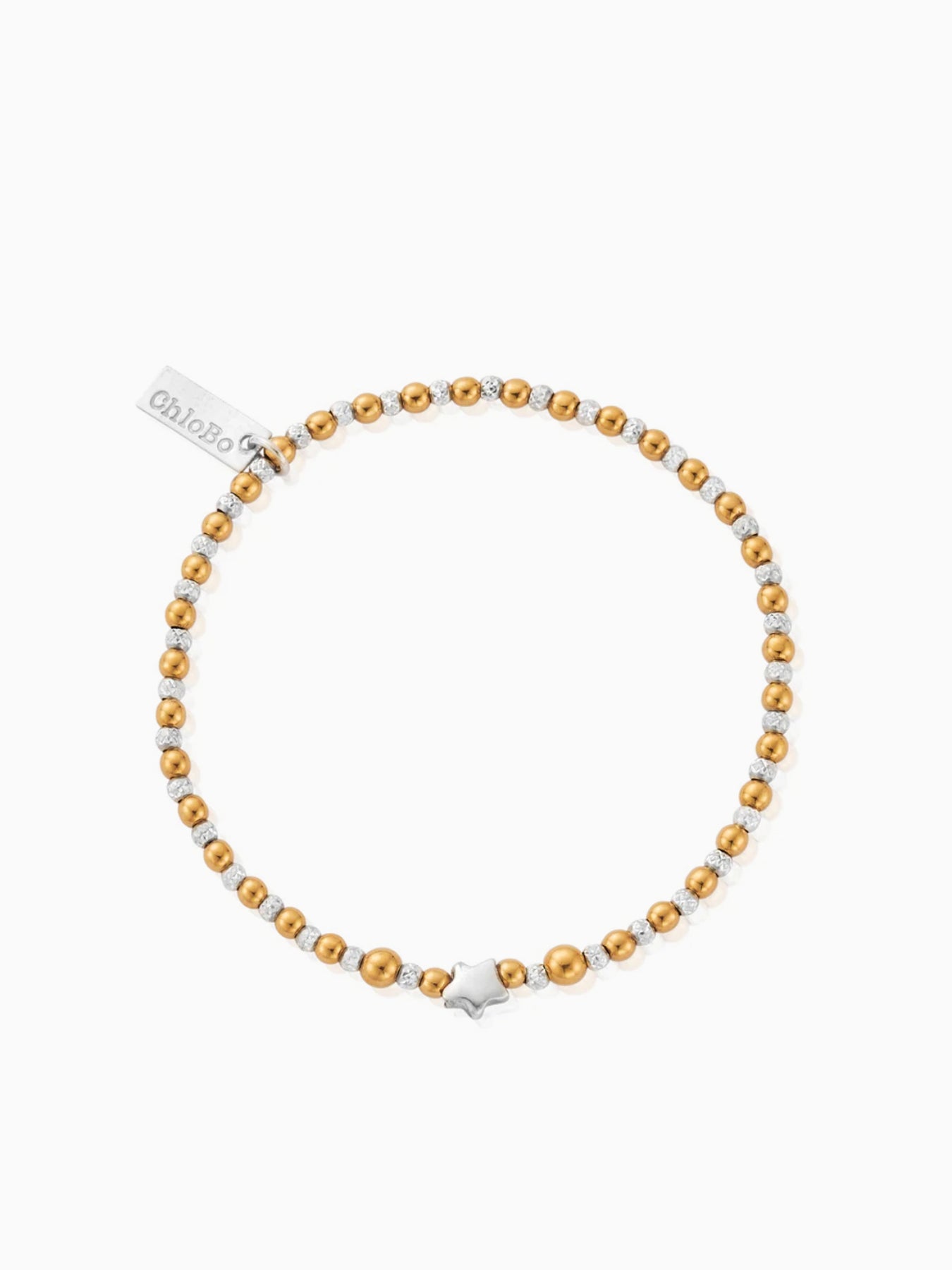 Mixed Metal Inset Star Beaded Bracelet Gold