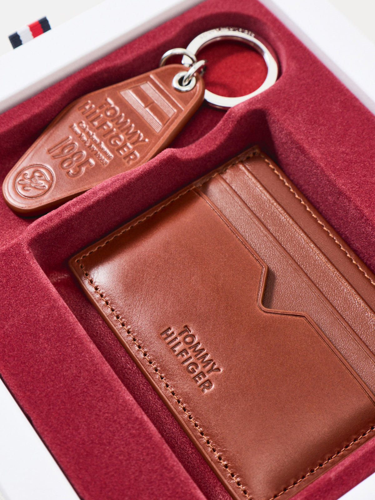 Leather Card Holder & Key Fob Gift Set - Winter Cognac