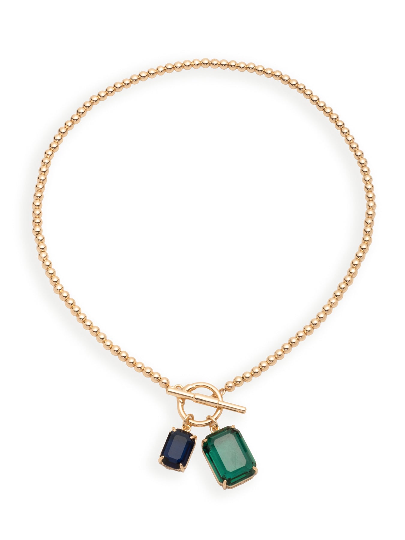 Stone Pendant Necklace 16 Inch - Gold & Emerald