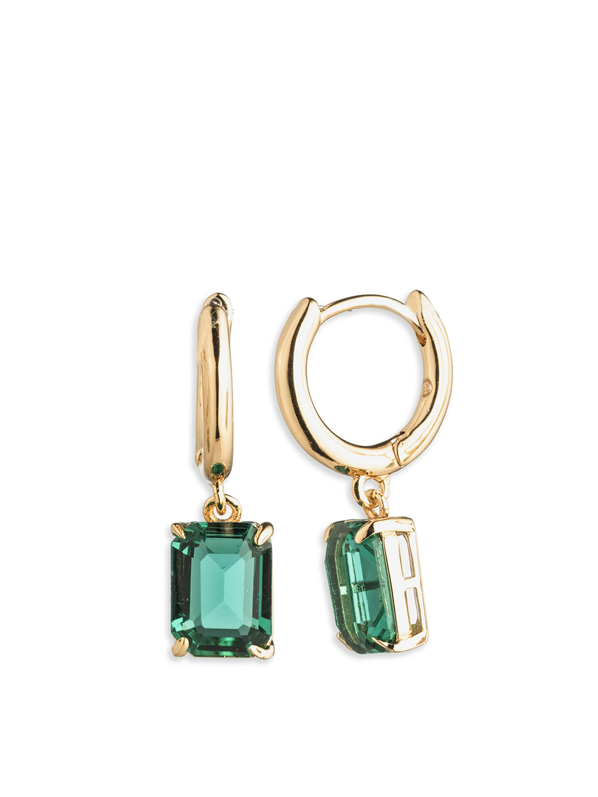 12mm Huggie Drop Earrings - Gold & Emerald