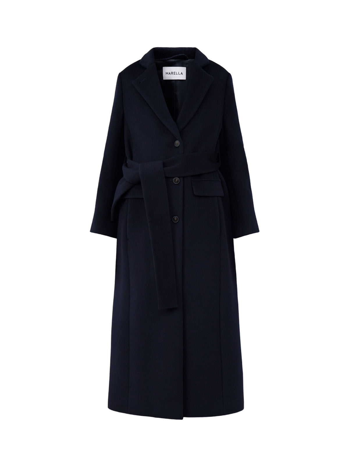 Virgin Wool Ovatta Long Coat - Navy