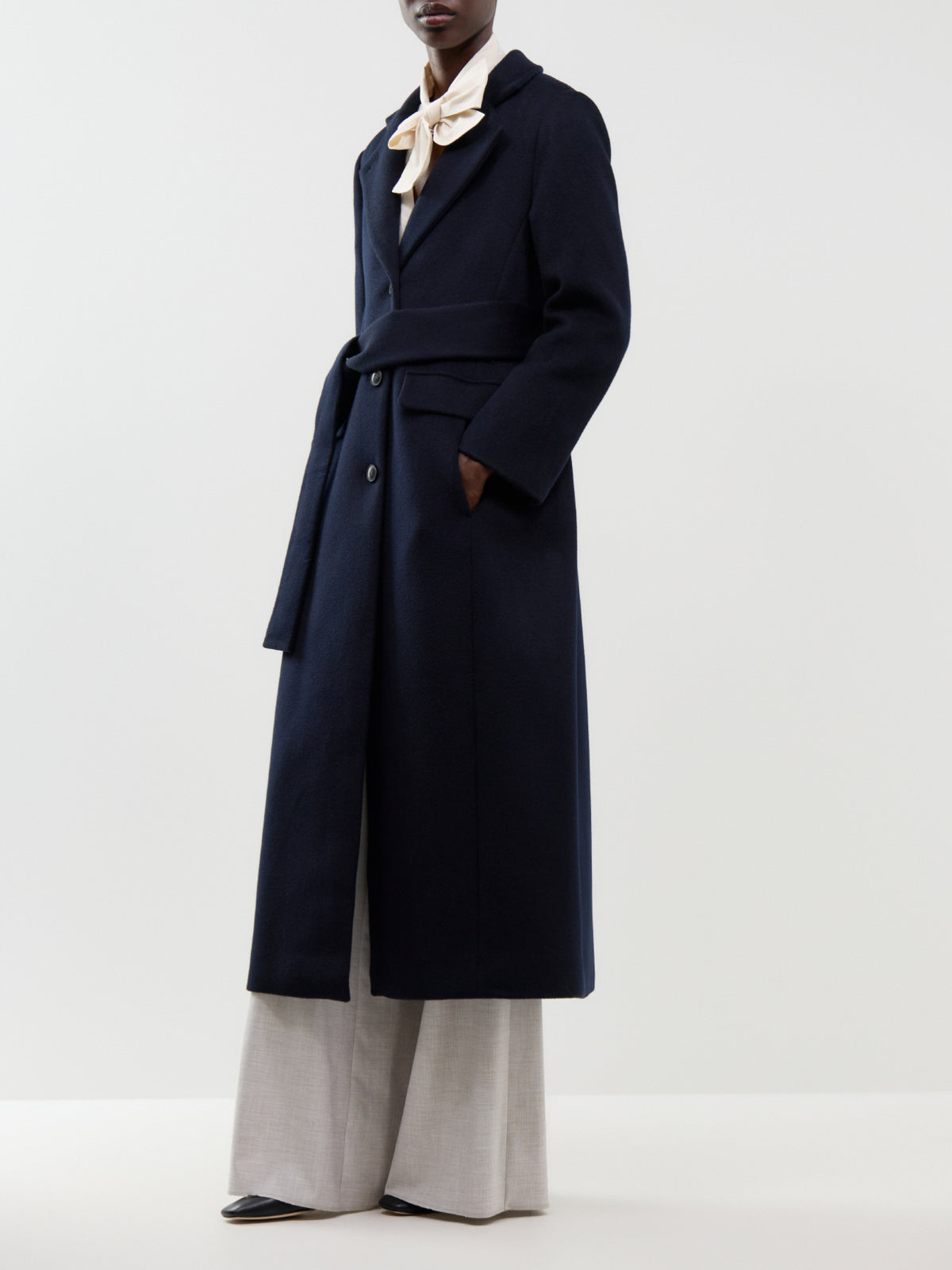 Virgin Wool Ovatta Long Coat - Navy