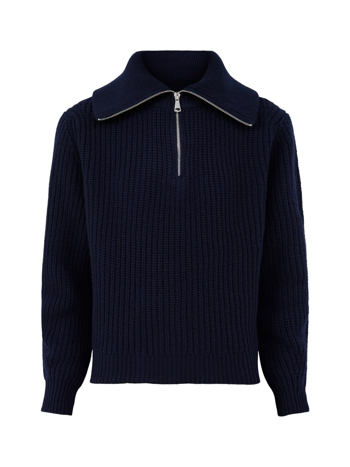 Virgin Wool Laser Zip-Neck Sweater - Navy