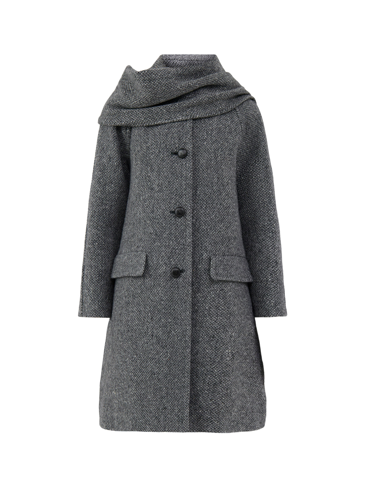 Virgin Wool Latino Long Coat - Dark Grey Fleck Bouclé
