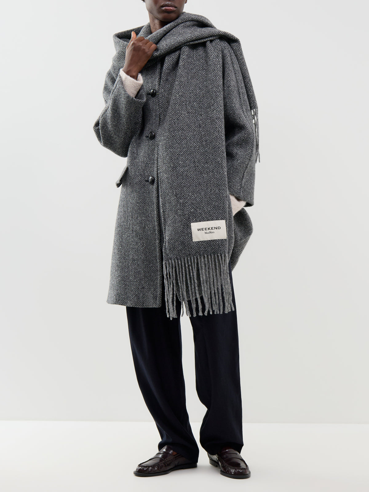Virgin Wool Latino Long Coat - Dark Grey Fleck Bouclé