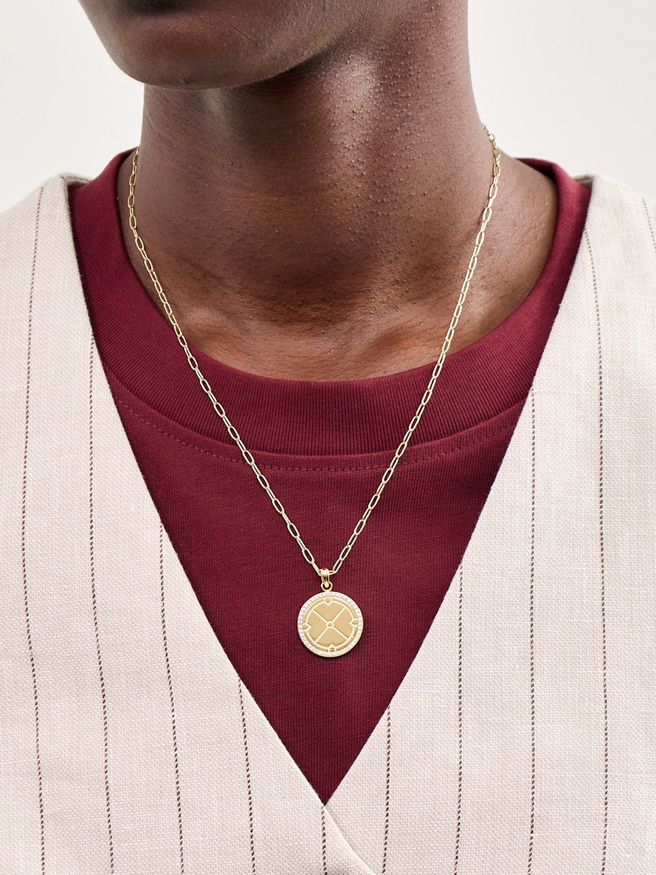 Engravable Compass Pendant Necklace Gold