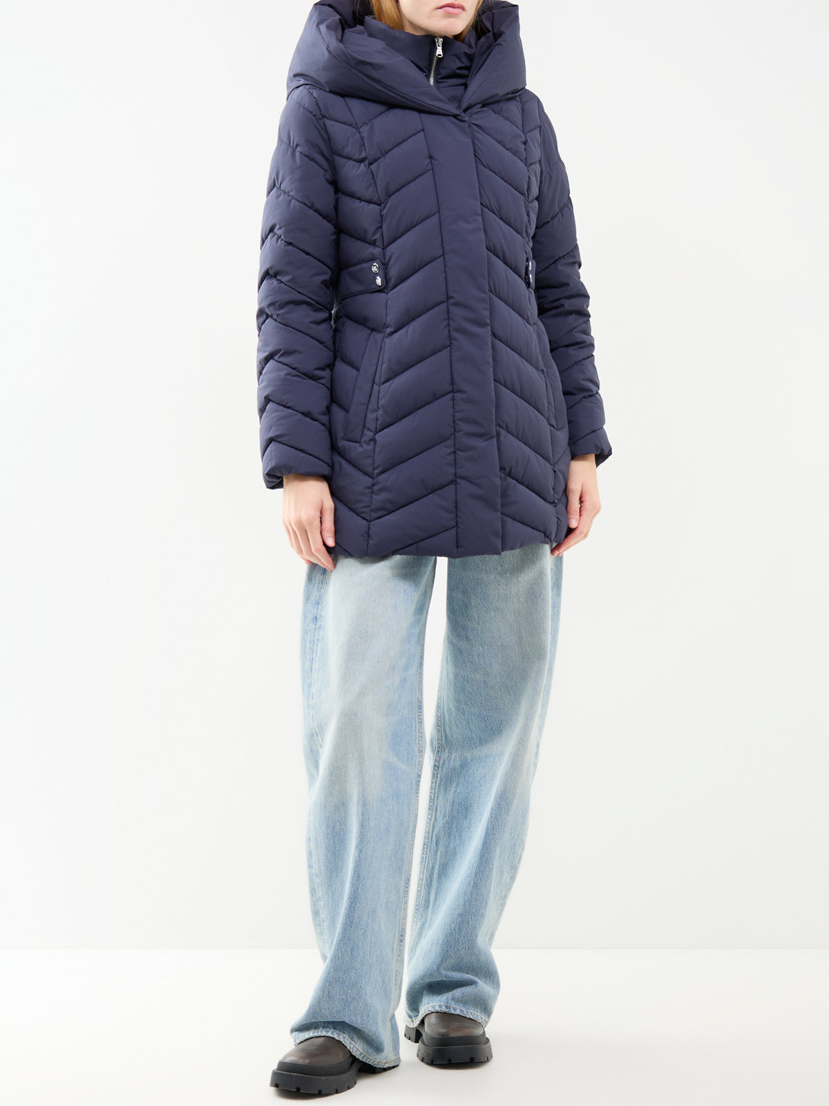 Belted Insulated Puffer Coat - Dark Navy