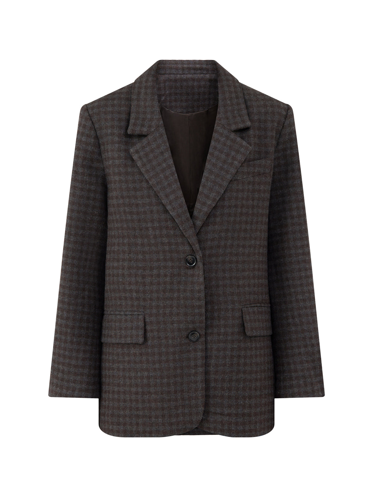 Wool Blend Solvej Blazer - Grey & Brown Check