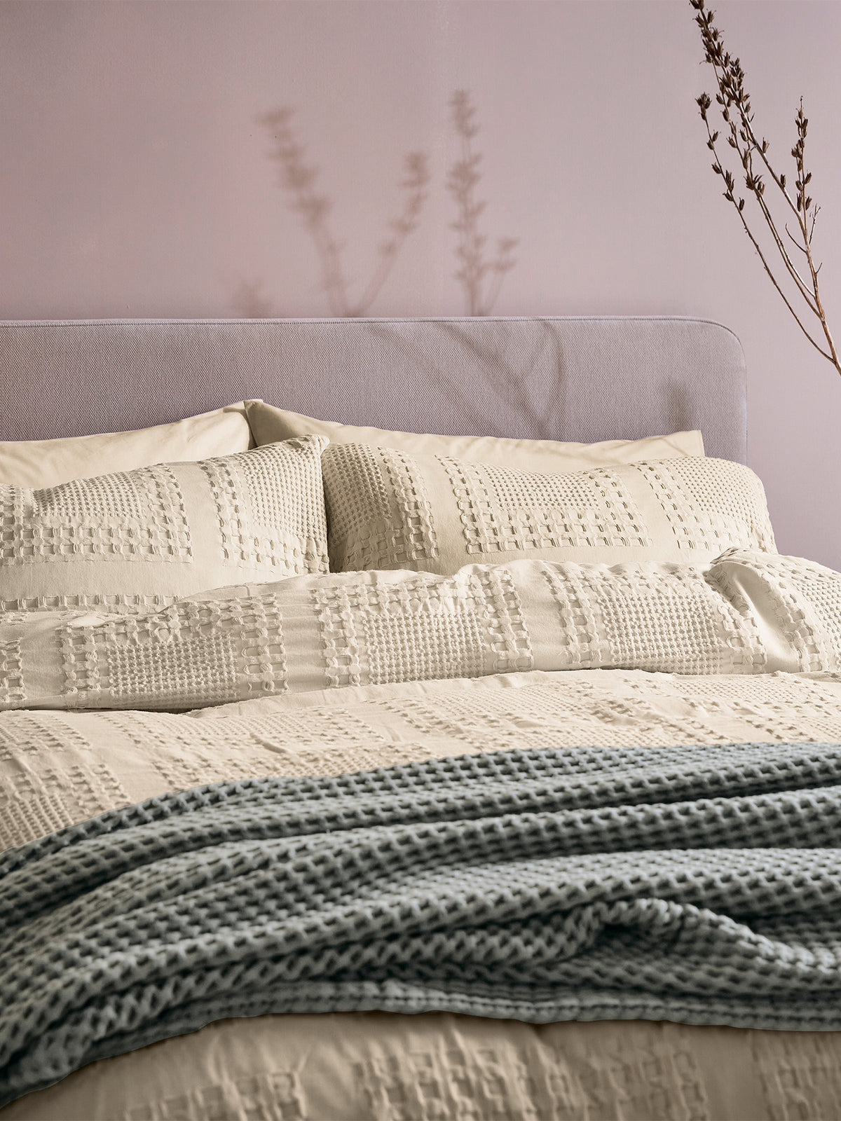 Maeve Waffle Bed Cover Set D/B Canvas Cream