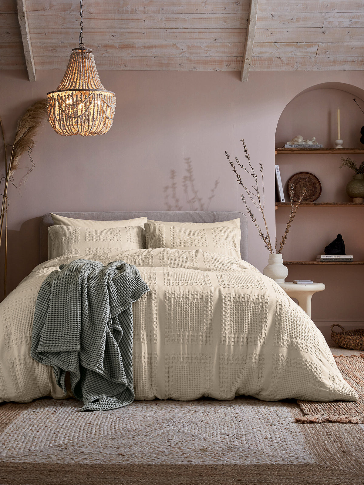 Maeve Waffle Bed Cover Set Sk/S Canvas Cream