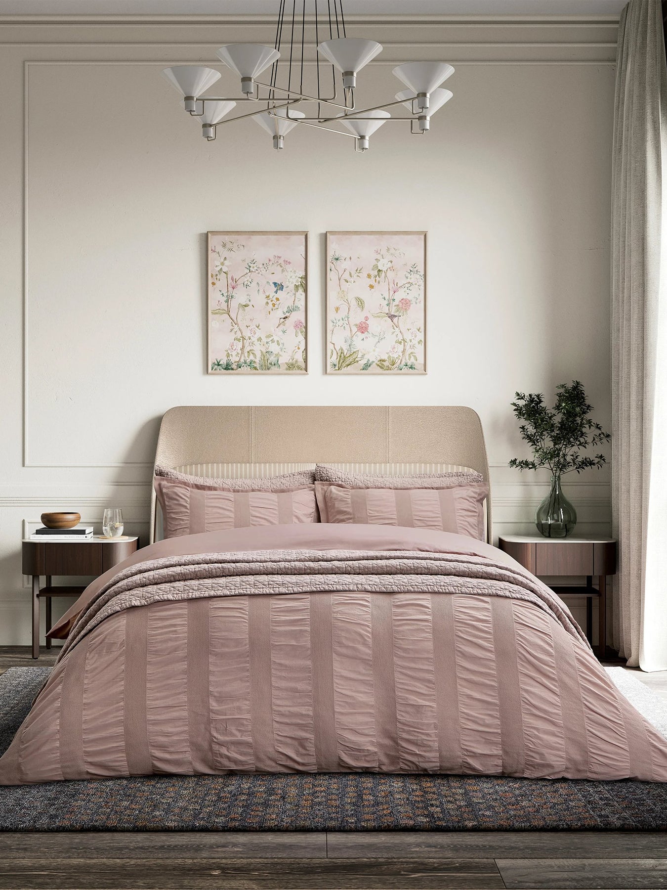 Woven Waffle Stripe King Duvet Cover Set Pink