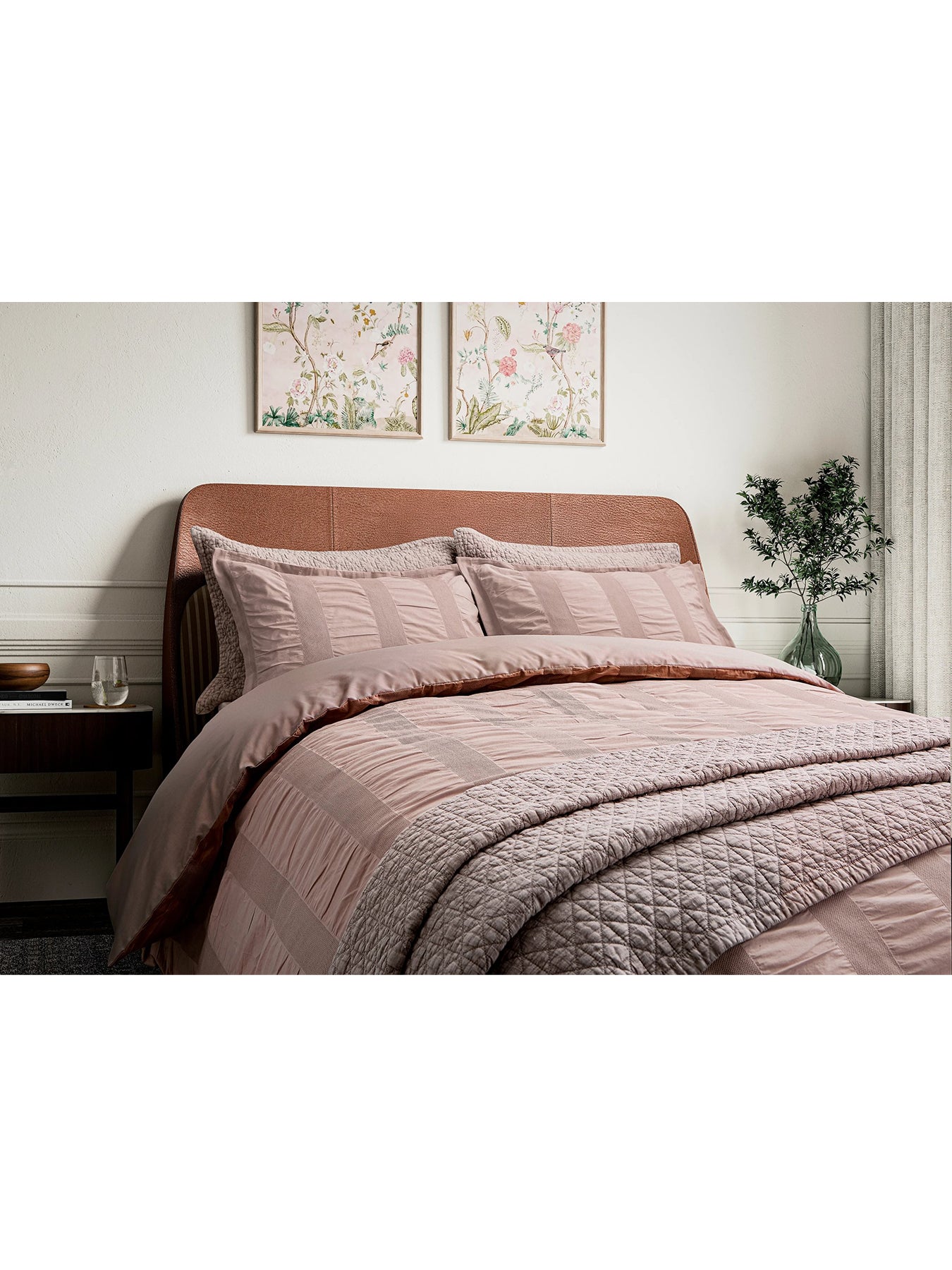 Woven Waffle Stripe King Duvet Cover Set Pink