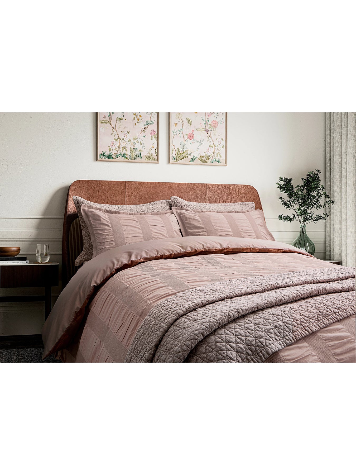 Woven Waffle Stripe Super King Duvet Cover Set Pink