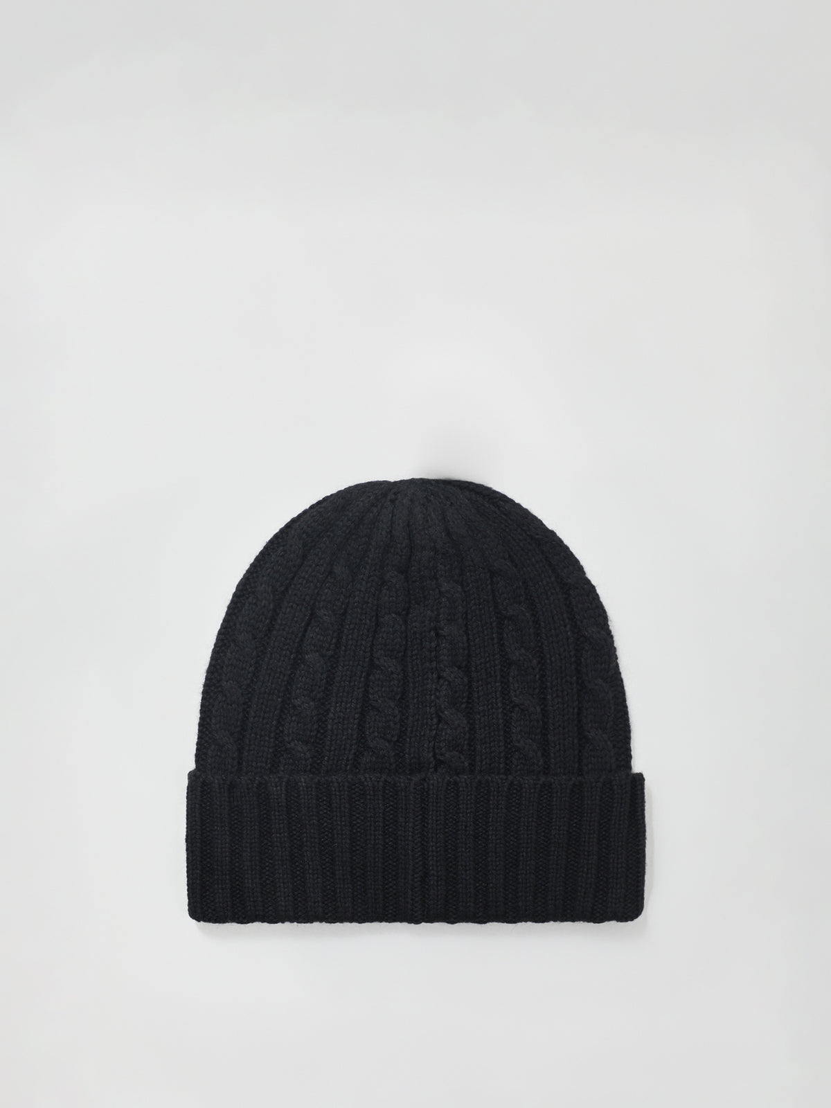 Cable Knit Wool Blend Beanie - Black