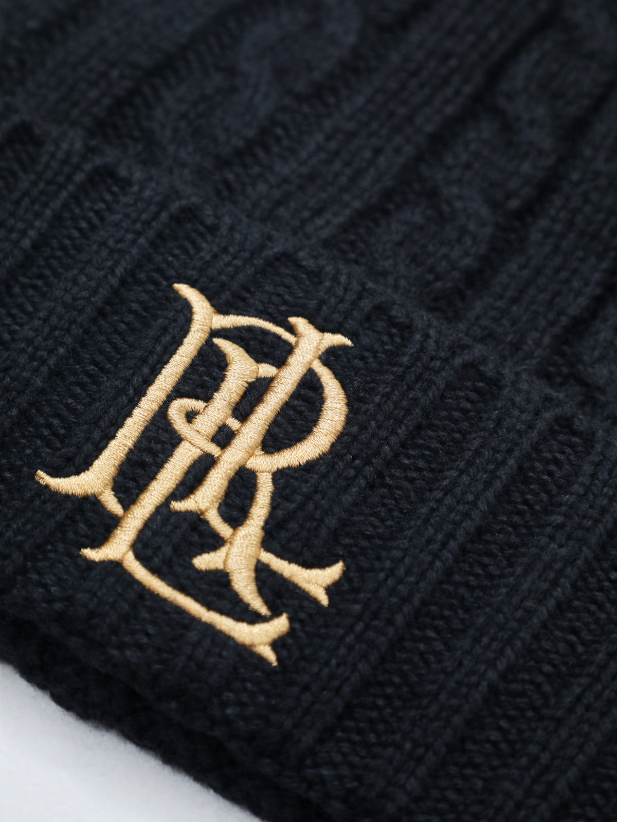 Cable Knit Wool Blend Beanie - Black