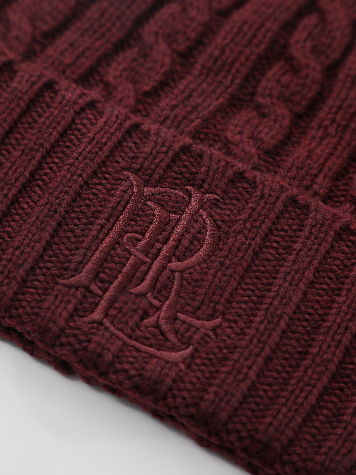 Cable Knit Wool Blend Beanie - Dark Garnet