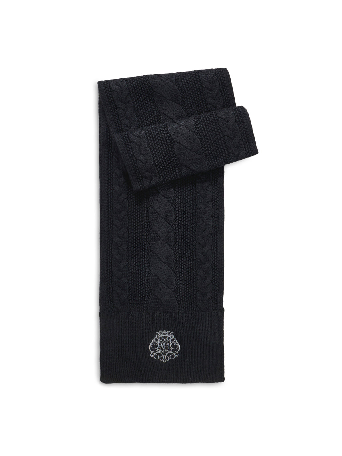 Direct Embroidered Wool Blend Scarf - Black