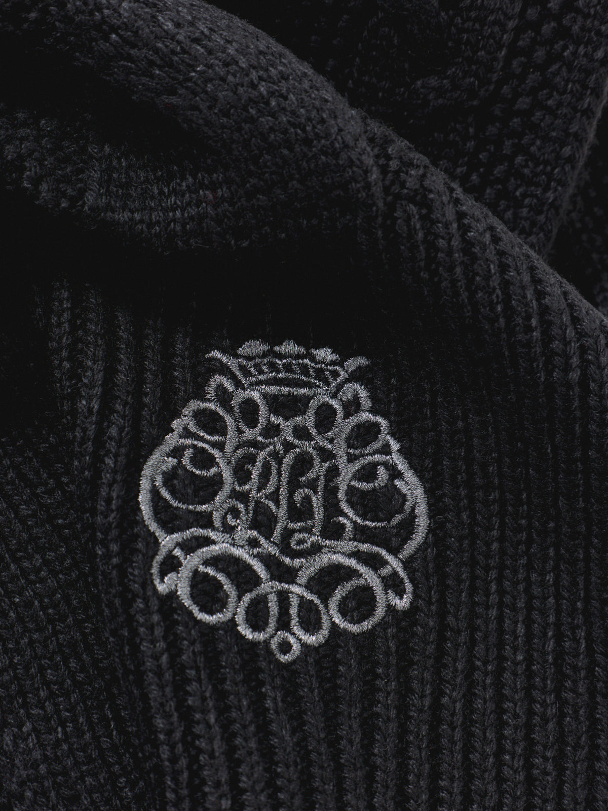 Direct Embroidered Wool Blend Scarf - Black