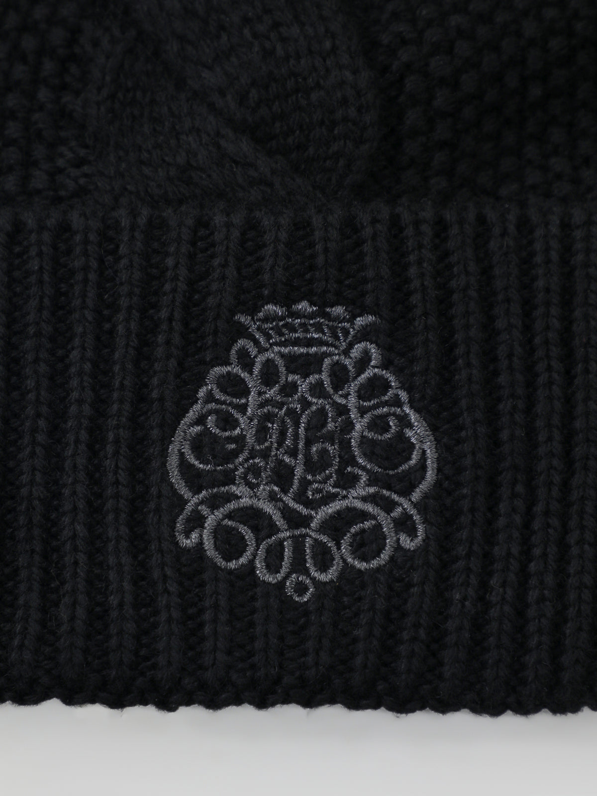 Direct Embroidered Wool Blend Beanie - Black