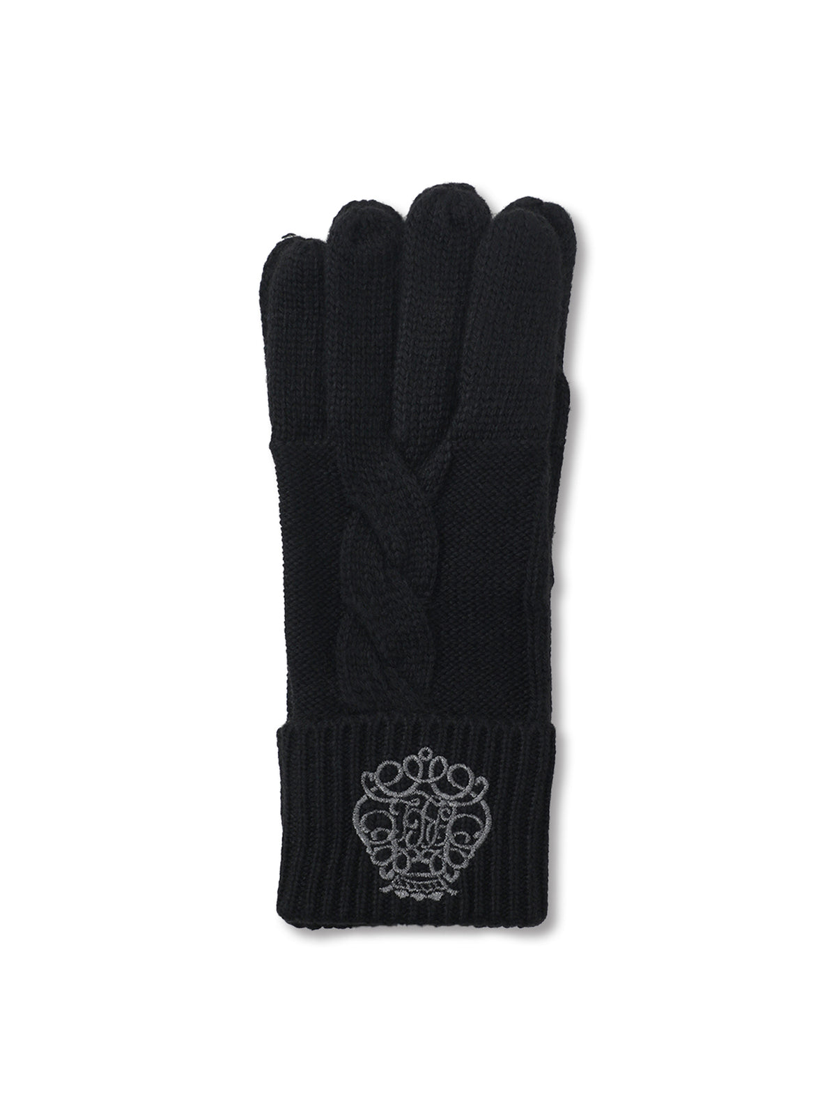Direct Embroidered Wool Blend Gloves - Black