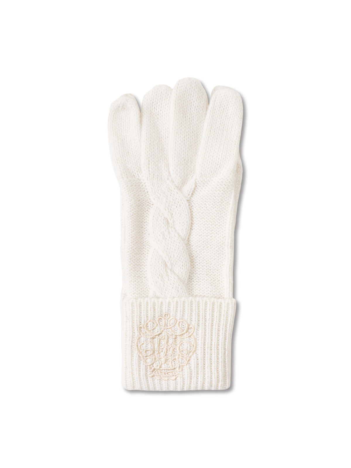 Direct Embroidered Wool Blend Gloves - Cream