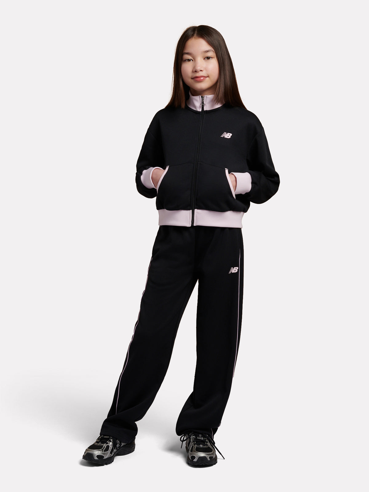 Girls' Piped Double-Knit Track Trousers - Caviar