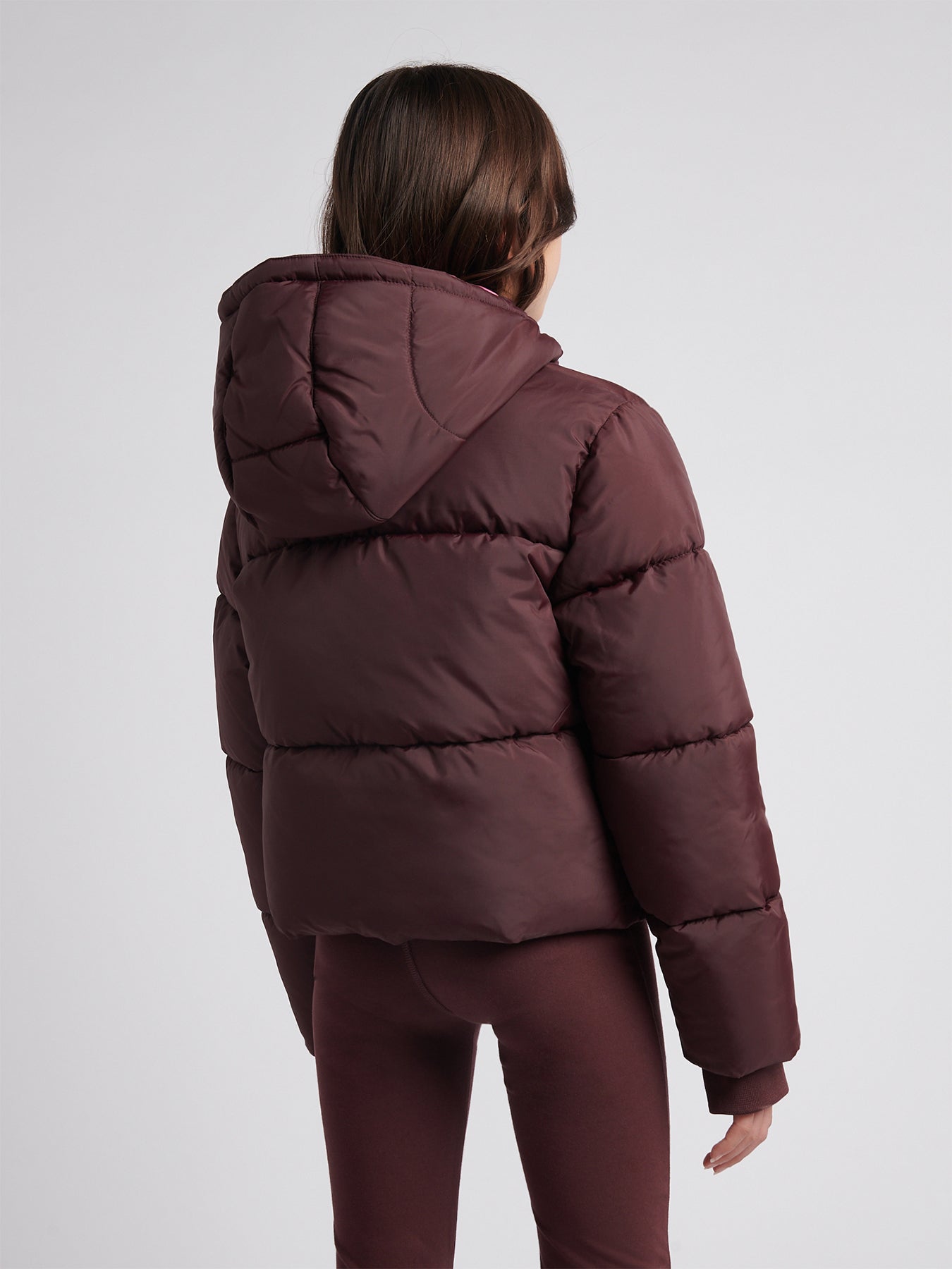 Unbaffled Puffer Coat - Cherry Leather