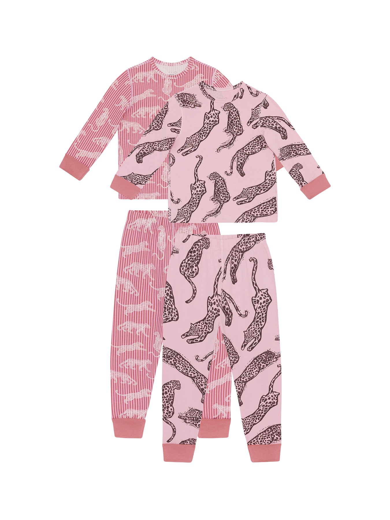 Kids 2-Pack Striped Leopard Long Pyjama Sets Pink