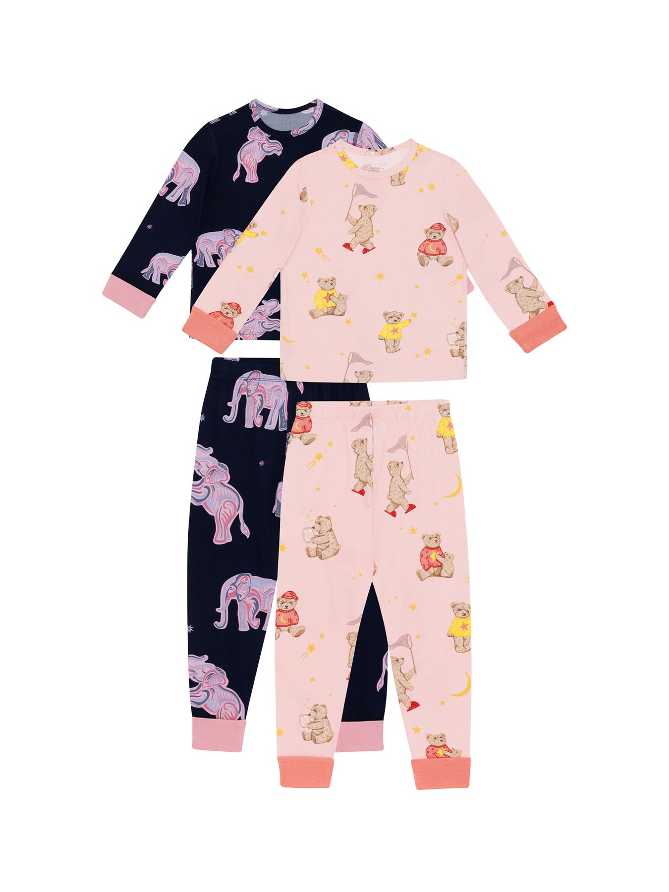 Kids 2-Pack Elephant & Bear Long Pyjama Sets Multi
