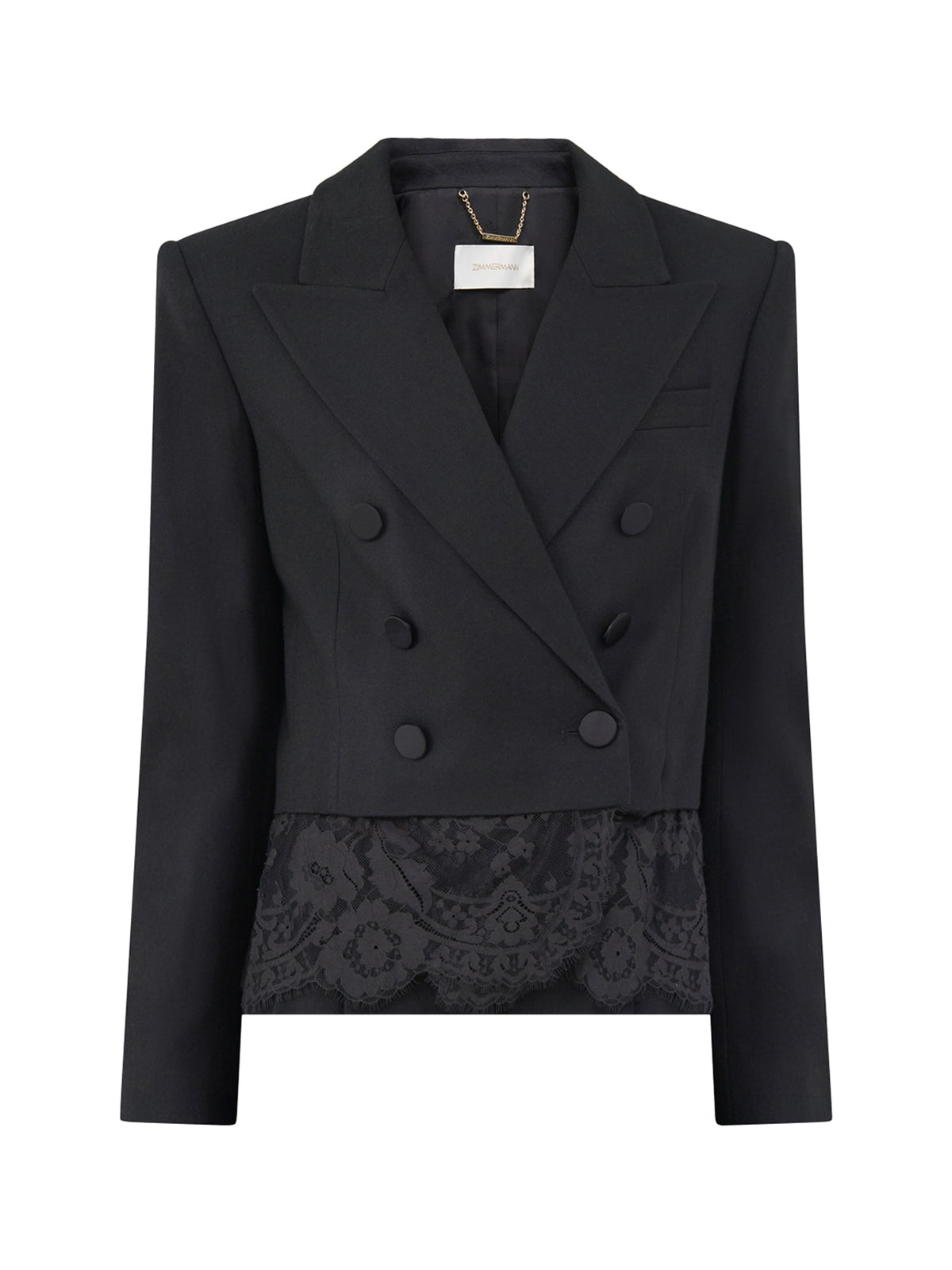 Wool Valiant Lace Cropped Blazer - Black